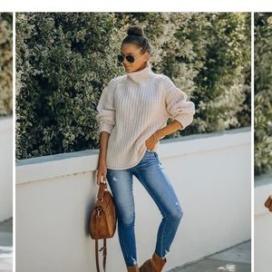 CONNIE TURTLENECK KNIT SWEATER - POWDER BEIGE